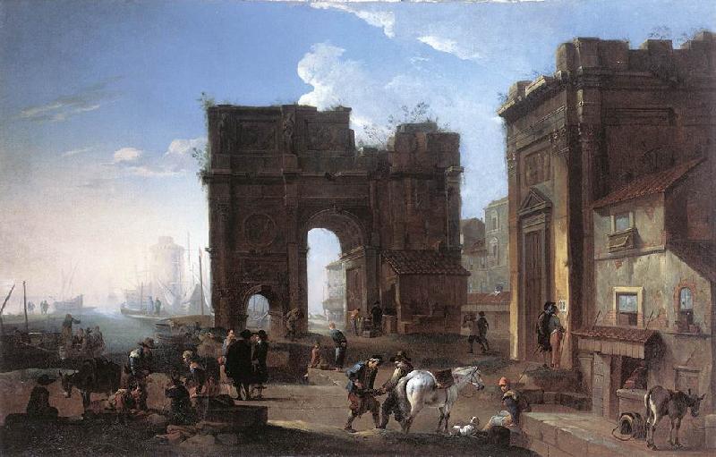 SALUCCI, Alessandro Harbour View with Triumphal Arch g Sweden oil painting art